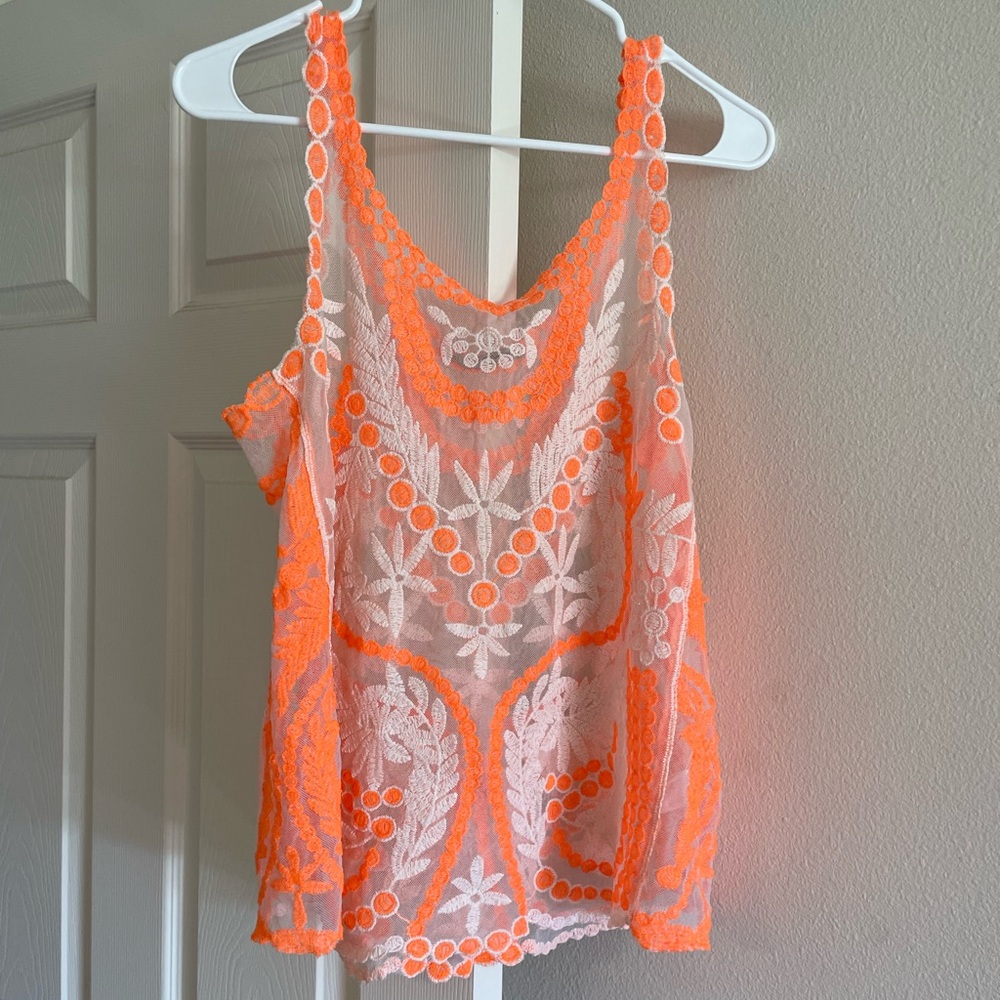 Maurices, large, sheer tank top, orange and white